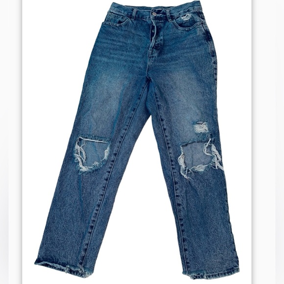 PacSun Womens High Rise Straight Jeans Size 26 Distressed Button Fly - Picture 1 of 11